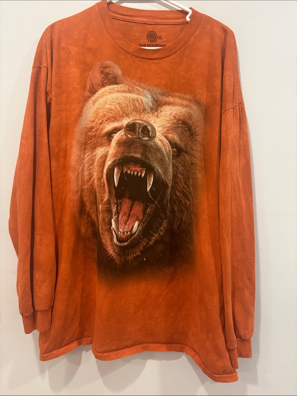 The Mountain Orange Roaring Bear Long-Sleeve Tee ptp 26 length 31